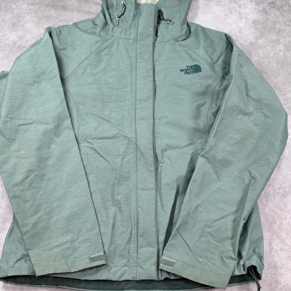 The North Face Rain Jacket Womens Small Green Good Hooded Full Zip Shell Pockets